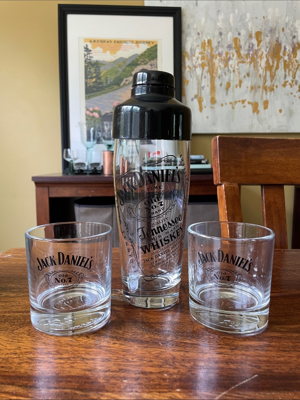 Jack Daniels Clear Glass 1 Shaker Bottle + 2 Rocks Glasses (3 items lot total)